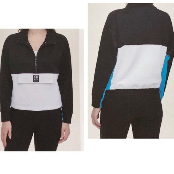 DKNY Sport Half Zip Pullover White/Black NWT - Picture 1 of 8